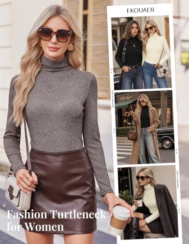 Ekouaer Turtleneck Tops for Women Long Sleeve Undershirt Ribbed Turtle Neck - image 6