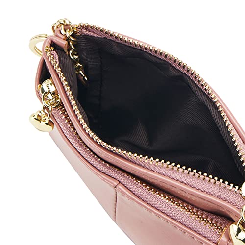 Zooeass Women Pu Leather Zip Mini Coin Purse With Key Ring Triple Zipper Card Holder Wallet (Pink) #TOP3