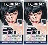 L'Oreal Paris Feria Multi-Faceted Shimmering Permanent Hair Color, 21 Starry Night (Bright Black), Pack of 2, Hair Dye