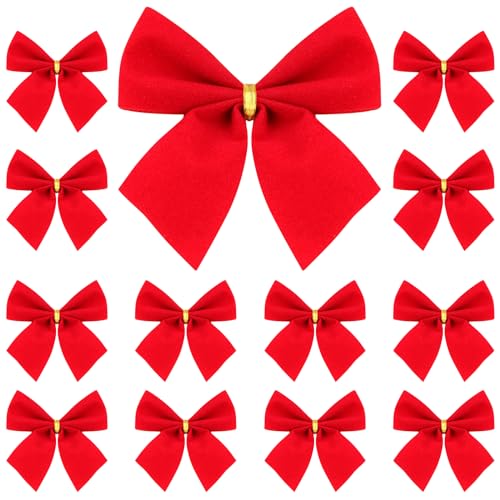 Velvet Bowknot 12pcs Christmas Tree Red Bowknot Xmas Sweet Bows Mini Red Bow Wreath Decor Gift Bowknot Hanging Ornaments