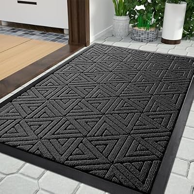 Yimobra Door Mat Outdoor Entrance, Heavy Duty Sturdy Front Welcome matt for Outside Home Entry, Back Patio Floor Porch Garage Office, Low Profile, Easy Clean, Waterproof, 29.5 x 17, Black