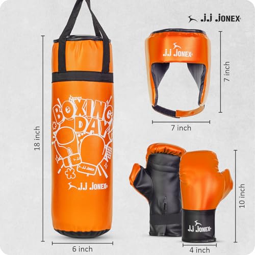 Image of JJ Jonex Sports Kids Boxing Punching Bag Set - Heavy Boxing Bag, Gloves, MMA, Home Gym & Martial Arts Training Equipment | for Boys & Girls for Age 3 4 5 6 7 8 Years |Orange Color |
