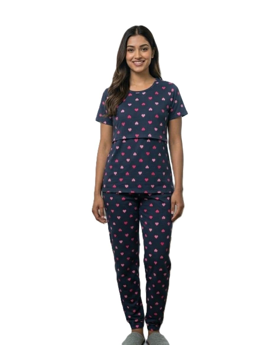 sk abhi's Women Maternity Zipless Feeding Pyjama Set Front Access Nightwear, Soft & Comfortable Fabric, Relaxed Fit | Colour : NVY HRT-XXL-picture-52