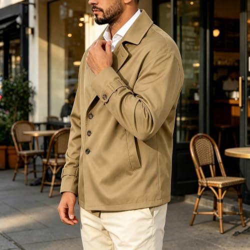 Mens Trench Coat Single Breasted Jacket Notch Lapel Windbreaker Overcoat - image 3