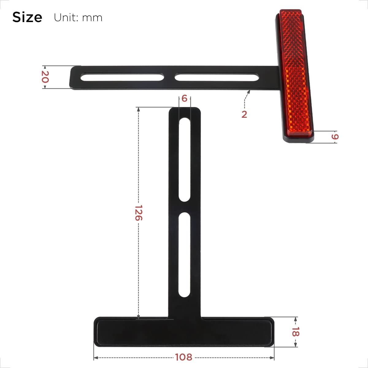 evermotor Reflektor tylny do motocykla, 2 sztuki, E4 108mm czerwony z długim uchwytem T-Bracket Reflektor do tablicy rejestracyjnej E-mark Cat Eye Skuter Quad ATV