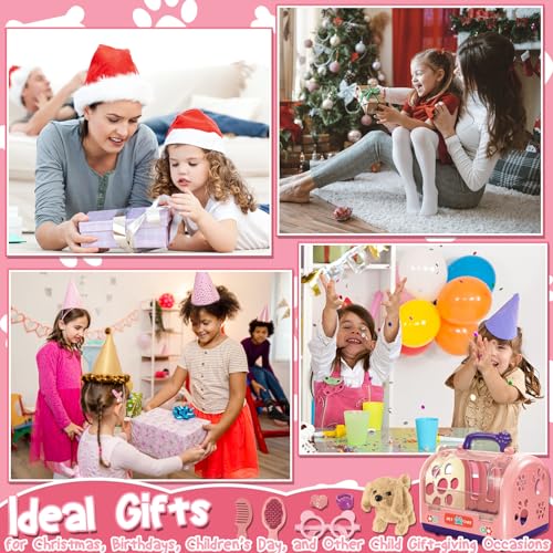 TEUVO 14Stück Hund Spielzeug Kinder, Spielzeug Hund der Läuft und Bellt mit Tierkäfig und Kuscheltier Interaktiver Elektrischer Plüsch Interaktives Haustier Hund Geschenke für 2-8 Jahre Mädchen Jungen