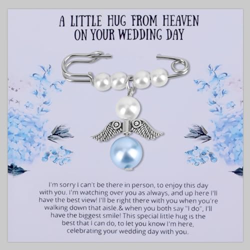 Mikovivi Blue Angel Charm, Bridal Bouquet Charm with Card Blue Wedding Hug from Heaven Bridal Bouquet Pin Wedding Memory Gift Supply for Bride Shower Accessories