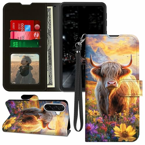 for Samsung Galaxy A26-5G Case Wallet, Stand PU Leather Flip Folio Cover with Card Holder, Full-Body Protection Phone Case for Galaxy A26 5G, Highland Cow