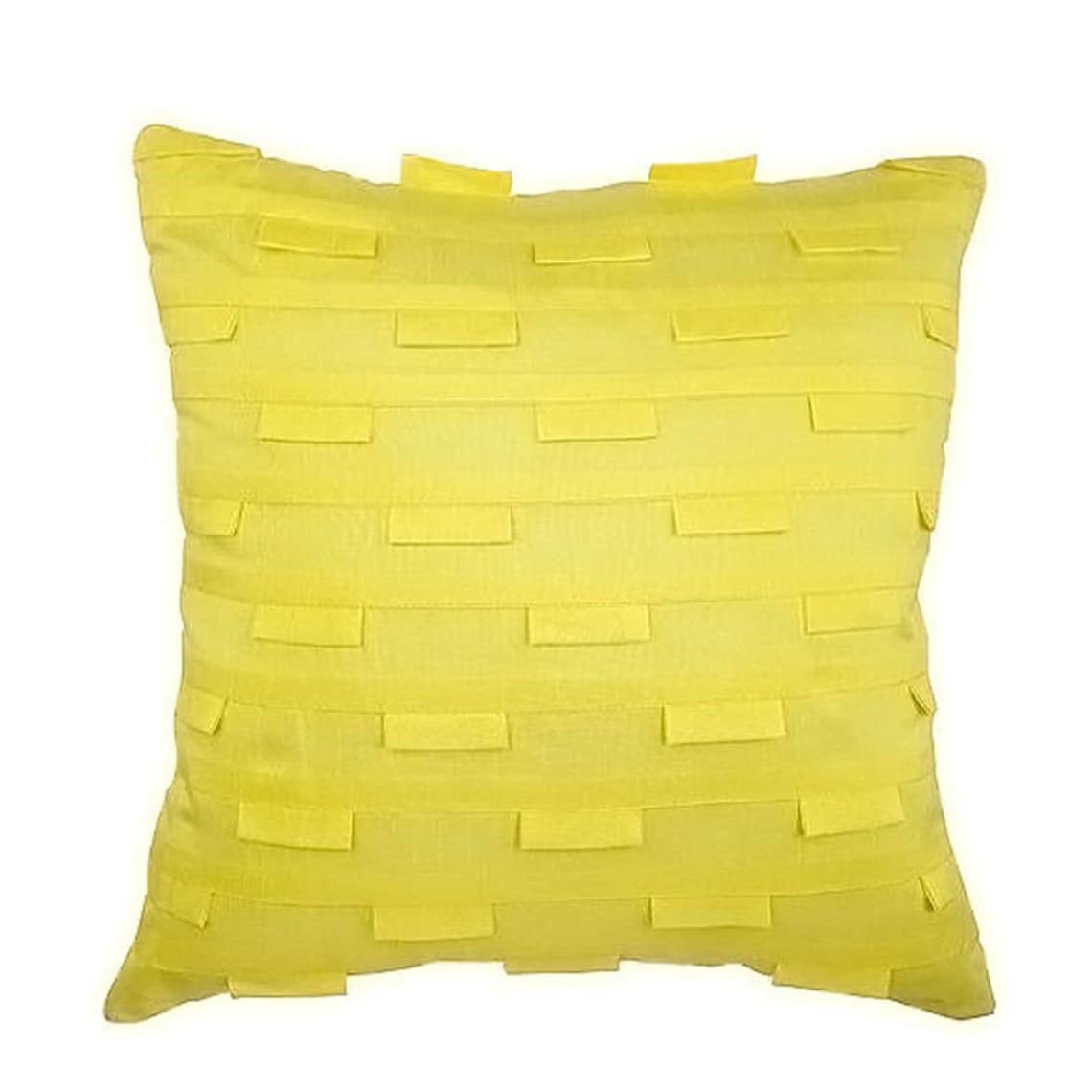 The HomeCentric 55x55 cm (22x22 inch) Cushion Cover, Yellow Decorative Cushion Cover, Textured Pintucks Decorative Cushion Cover, Art Silk Cushion Cover Modern, Striped Pillow Cover - Yellow Ocean — image 1