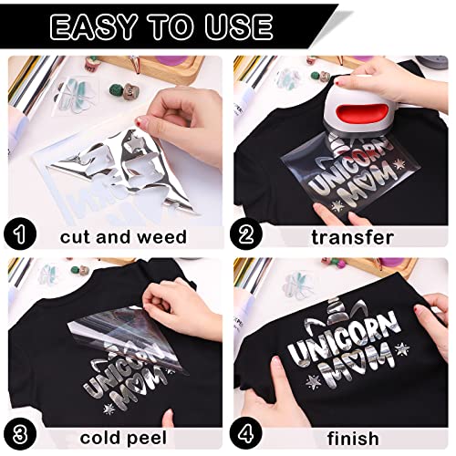 Wrapxpert Silver Vinyl Heat Transfer Vinyl Roll For Tshirts Metallic Foil Htv Stretchable Chrome Iron On Vinyl,12"X5Ft,Silver #TOP6