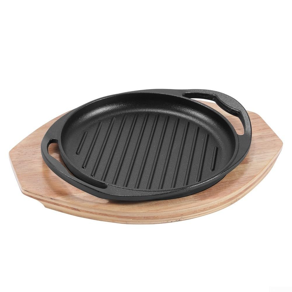 Bistecchiera in ghisa con doppio manico per bistecca e barbecue, per padella robusta per cottura a gas e induzione, superficie antiaderente, nero (5026)