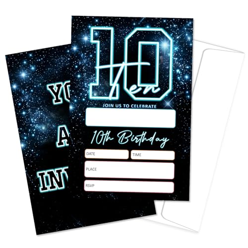 Invitaciones de cumpleaños de doble cara neón azul brillante, pack de 25 con sobres
