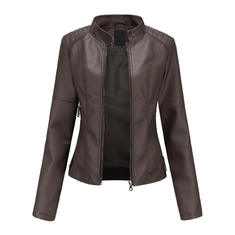Dames Suede Bomber Jas Bruin Groen Met Rits Motorjas - Calora