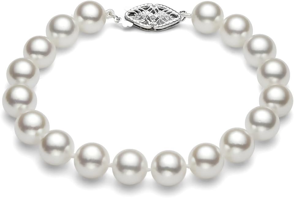 PremiumPearl White Japanese Akoya Cultured Pearl Bracelet for Women AA+ Quality (6.5-7mm) Sterling Silver