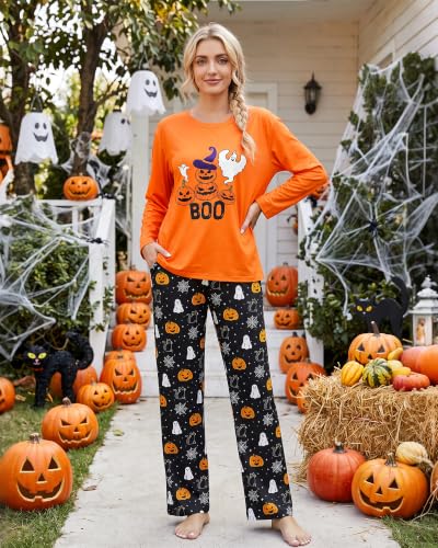 Image of 2 Piece Womens Pajama Sets Long Sleeve Sleepwear with Pants Soft Crewneck Loungewear Ladies Pj Set