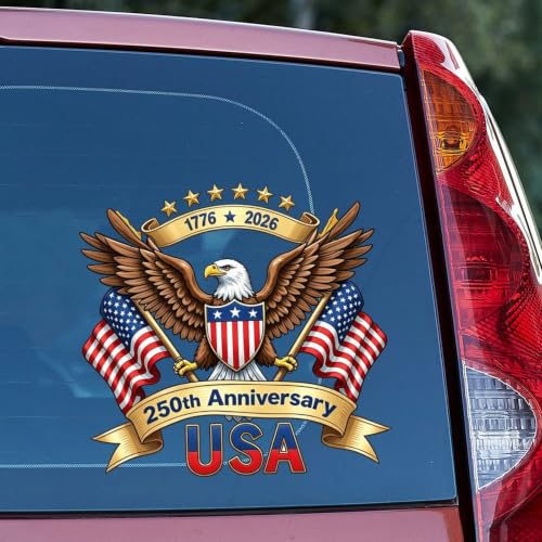 Image of 2pcs 250th Anniversary USA Car Sticker 1776-2026 Patriotic Eagle | 4th of July Independence Day Vinyl Decal for Car Bumper Truck Laptop Window 10 inch