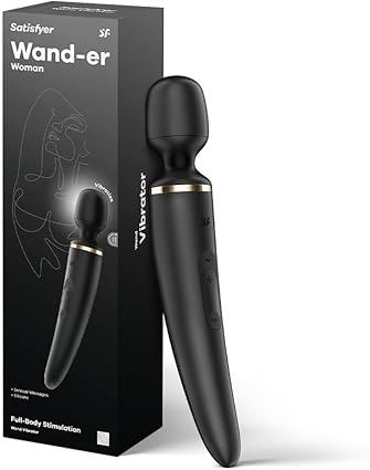 Satisfyer 'Wand-er Woman' Varita masajeadora con 50 modos de vibración 34 cm | Fuerte y Silenciosa | Masaje corporal para mujeres y hombres | Pequeño dispositivo de masaje completo | Negro