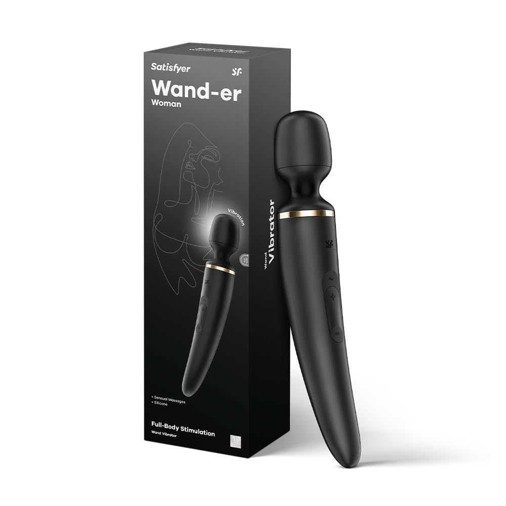 Satisfyer Wand-er Woman Varita Masajeadora con 50 Modos de Vibración 34 cm | Fuerte y silenciosa | Juguetes eróticos para Pareja sexuales | Juguetes sexuales de Masaje completo | Negro