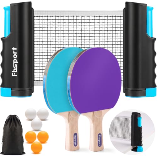 Image of FBSPORT Ping Pong Paddle Set, Portable Table Tennis Set with Retractable Net,Rackets,Balls and Carry Bag for Indoor /Outdoor Games