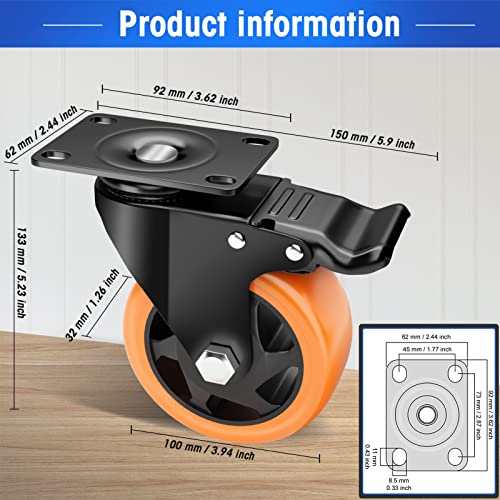 Image of 4 inch Swivel Plate Casters, 1200Lbs Capacity with Brake