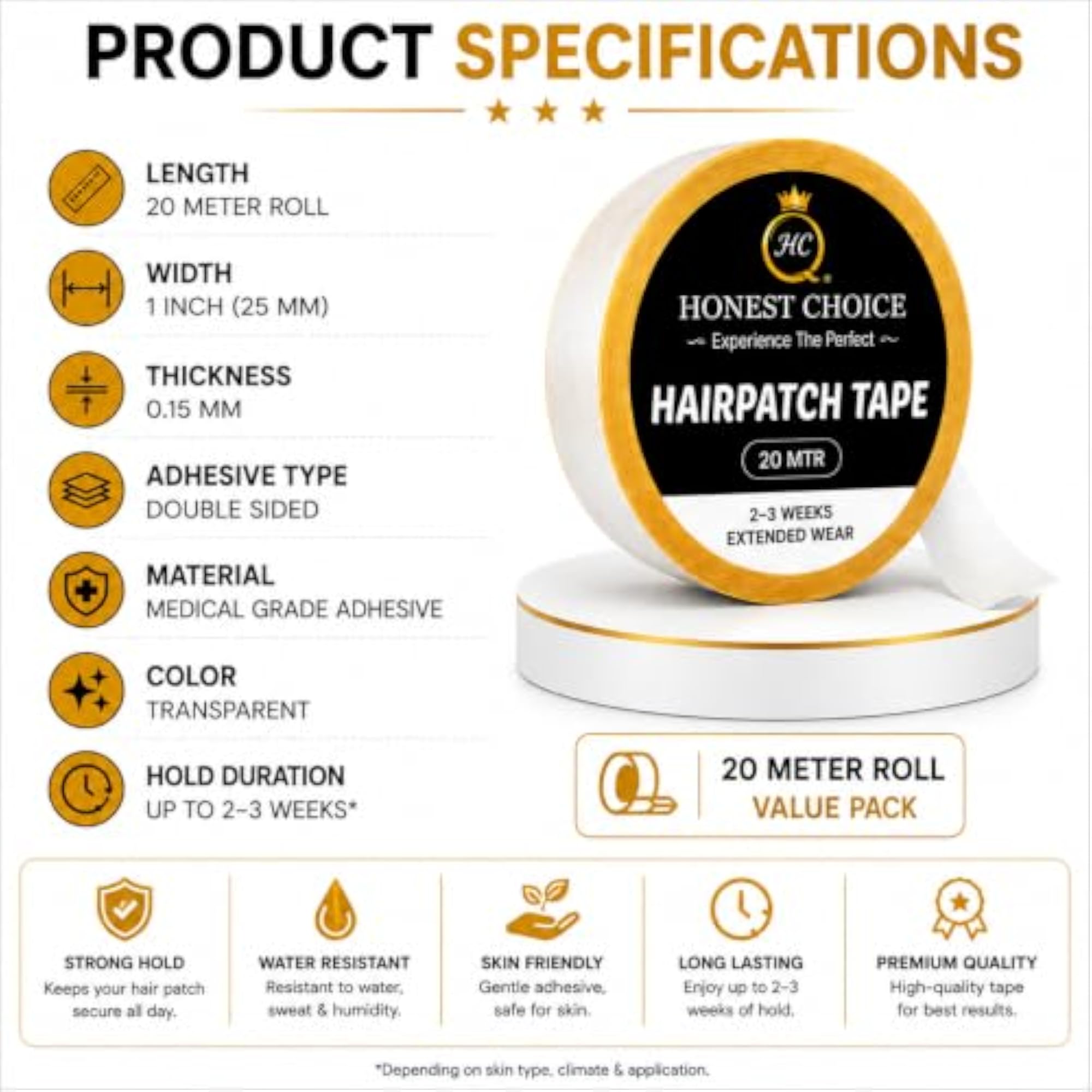 Hairpatch Tape 20 Meter Roll, Double Sided