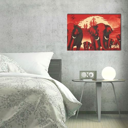 Impression HD d'éléphants rouges sur toile premium LPSRTWE salon