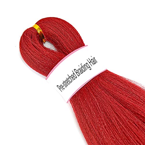 28 Inch 8 Packs Ez Red Braiding Hair Pre Stretched Knotless Braids Crochet Hair Free Hot Water Setting Synthetic Fiber Yaki Straight Long Hair Extension (Red) #TOP5
