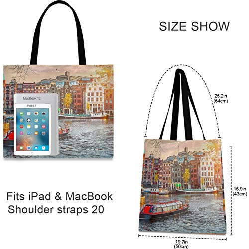 visesunny Women Extra Large Tote Bag Amsterdam Netherlands House River Shoulder Bags Ladies Beach Travel Reusable Grocery Shopping Portable Storage Handbag2