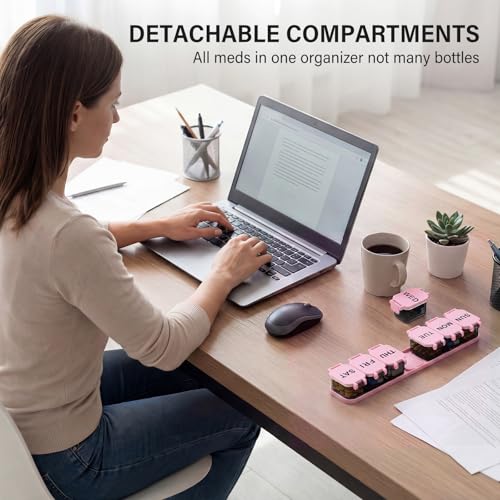 Image of Yaklim Extra Large Weekly Pill Organizer - Waterproof 7-Day Pill Box, Portable Vitamin & Supplement Case, Easy to Open Design, Ideal for Travel and Daily Medication Management (Blackpink)