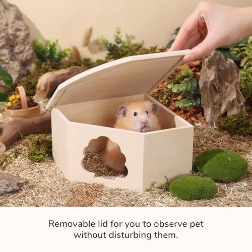 tafit Esconderijo de casa de hamster de madeira natural, pequenos animais, brinquedos de exploração