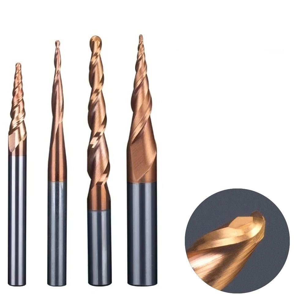 Frez trzpieniowy stożkowy z 2 ostrzami kulistymi - trzpień 3,175-6 mm - Frez CNC z węglika wolframu do obróbki drewna i metalu - 1 szt.(R0.75x20Cx6Dx50L)