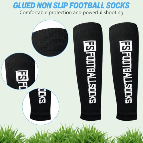 Image of Proberos Professional Football Socks & Shin Guard Sleeves Set, Rubber Anti-Slip Grip Pad Underlay Design, Breathable Absorb Sweat Soccer Sports Athletic Socks for Men and Women - Black