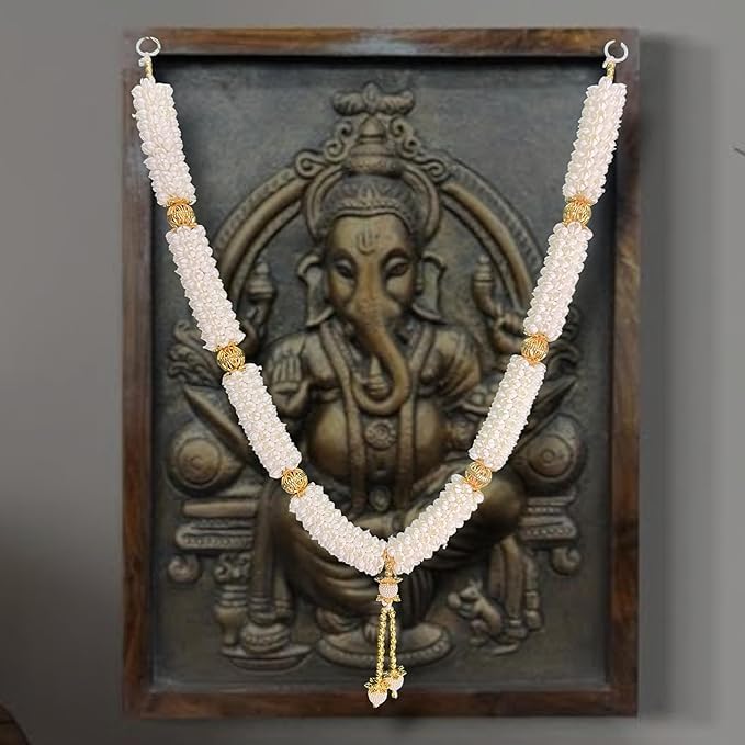 Image of iHandikart Artificial Garland for God Idols & Home Decor, Pack of 2 White Flower Mala for Temple, Pooja, Festivals & Wedding Decoration Size (29 Inch)