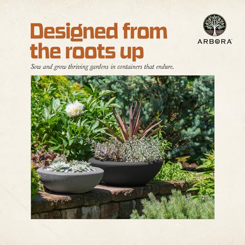 ARBORA 21" Santorini Bowl Polyresin Indoor and Outdoor Planter with Classic Black Finish - Durable, Weatherproof, Lightweight, Large Plant Pot for Patio, Garden, Deck, Entryway