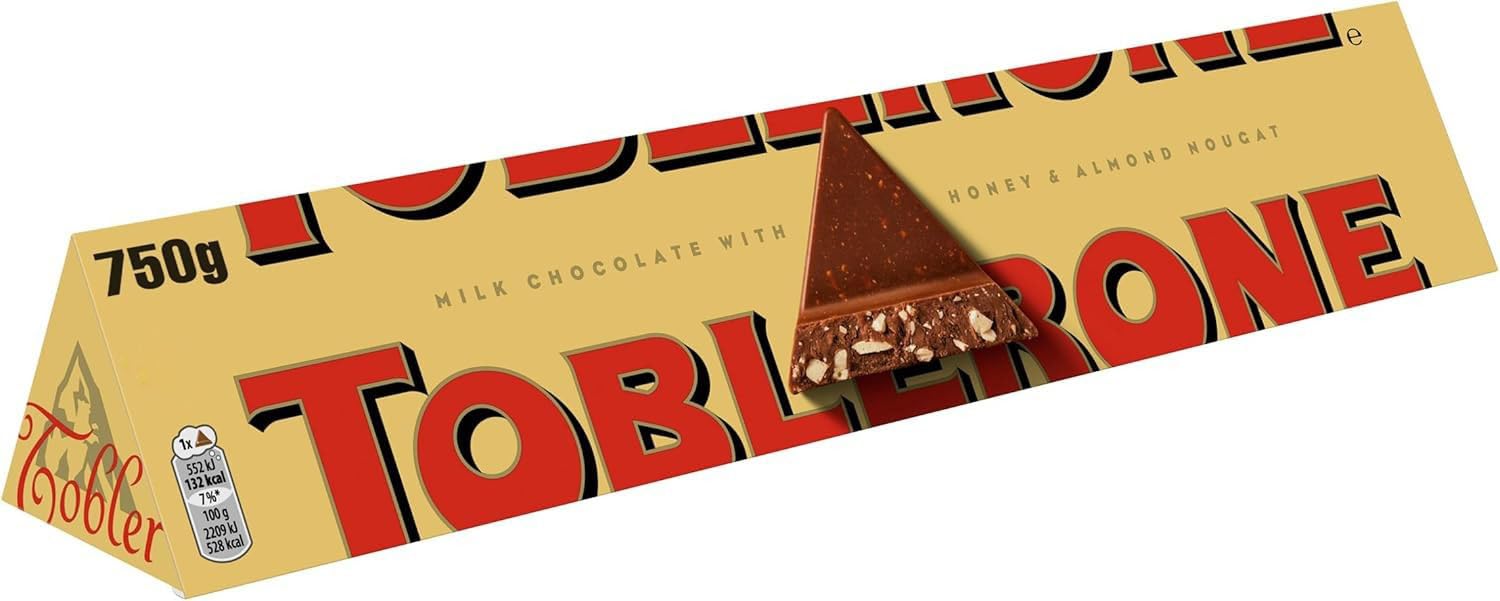 Toblerone Milk Chocolate Bar with Honey & Almond Nougat, 750 g (1-Pack)