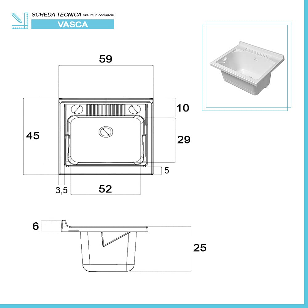 Mobile lavatoio salvaspazio 64x45, 2 Ante con ripiano interno, COMPLETO di tavoletta e kit scarico