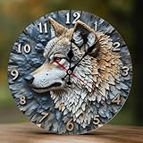 TZTTZT Orologio da parete retrò con stampa lupo per soggiorno, orologio da parete a batteria silenzioso senza ticchettio 25,4 cm, stampa 2D decorativo moderno orologio da parete per camera da letto