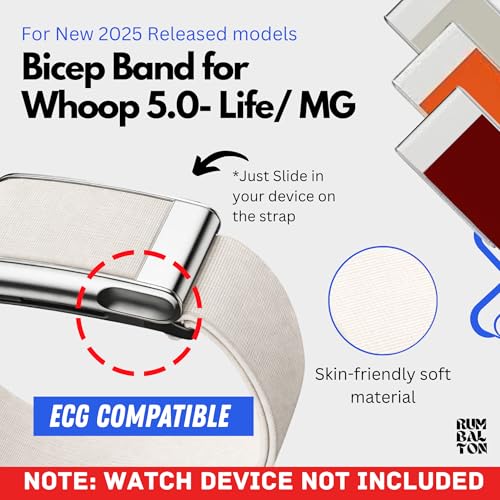 Image of Hydra Soft Bicep Strap for WHOOP 5.0 One /Peak /Life MG Band - Breathable Adjustable Waterproof Replacement Bicep Strap for WHOOP Band 5.0 - Not Compatible with Gen 4 (Off White, Life /Mg)