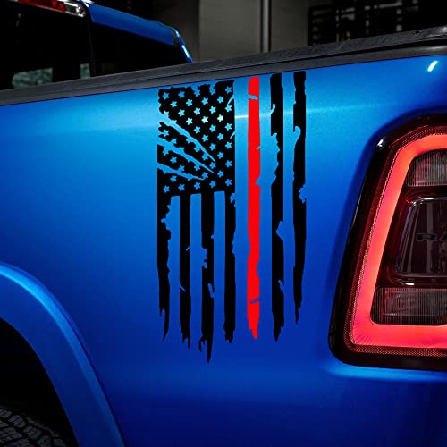 Zhizhong Distressed Truck Rear Tailgate American Flag Vinyl Decal Sticker Compatible With Most Pickup Trucks (11" X 20"Thin Red Line) #TOP2