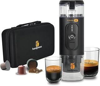 Handpresso - cafetiere portable E-PRESSO+ et sa valise - machine a cafe portable batterie USB | réservoir 90 ml | batterie 3 cellules x 2,9 Ah | Cafetiere de voyage capsules expresso ou café moulu