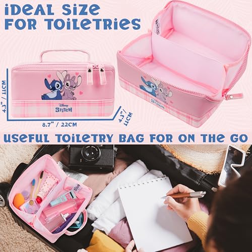 Image of Get Trend Disney Stitch Toiletry Bag, Travel Essentials, Girls Makeup Bag Cruise Essentials, Travel Accessories, Gifts for Women, Teens (Pink Stitch Angel)