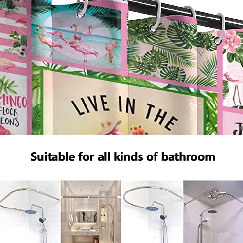 Flamingo Shower Curtain Pink Flamingo Live In The Sunshine Shower Curtain With 12 Hooks Fabric Waterproof Curtains Palm Leaf Bathroom Curtain Decor 60''X72'' #TOP3