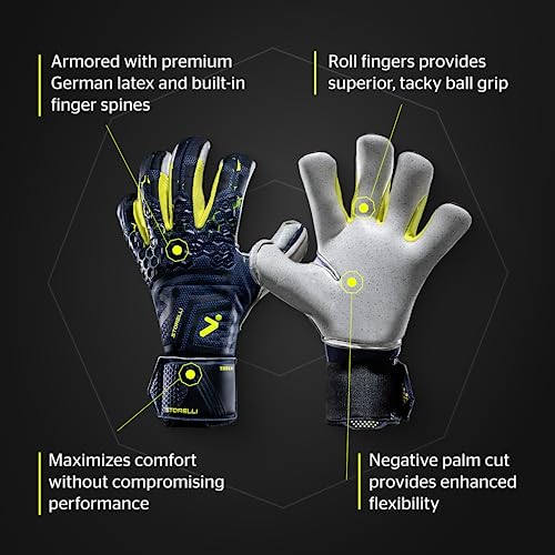 Storelli Silencer Threat Goalkeeper Gloves | Soccer Goalie Gloves With Finger Spines | Enhanced Finger And Hand Protection | Black & Yellow | Size 8 #TOP5