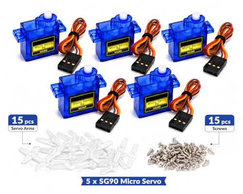 Image of Tishvi SG90 Micro Servo Motor (Plastic Gear) for UNO, Nano & DIY Robotics - 4.8-6V, 180 Rotation (Pack of 5)