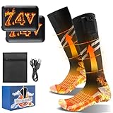 Olycism Beheizbare Socken Damen mit Akku 7.4V (+5℃) Volle Sohle Heizsocken Damen & Herren Wiederaufladbar Waschbar mit 4 Heizstufen für Wintercamping Jagen Fischen Reiten Skifahren (Größe S, 35-40)