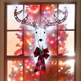 Lighted Christmas Deer Head Decorations, Christmas Reindeer Head Prelit 80 Lights 8 Flashing Effects, Light Up Stag Head Hanging Décor Plug-in and Battery Operated with Timer for Door, Window, Garage