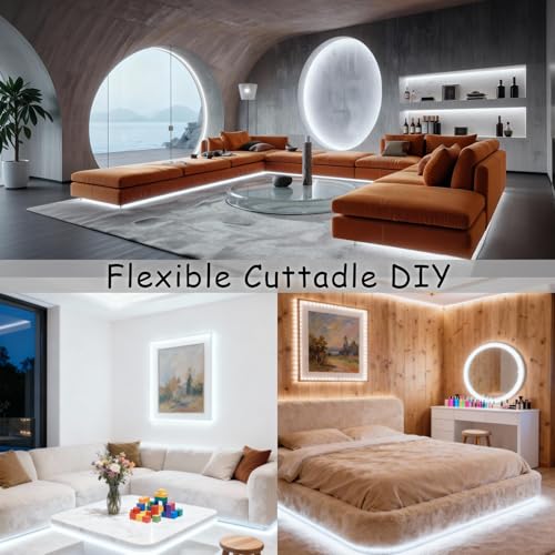 Image of 4 Set 10 FT White Led Strip Lights for Bedroom Dimmable 40 FT 720 LEDs Rope Light Flexible Super Bright White Tape Lights for Ceiling Room Home Decor Luces LEDs