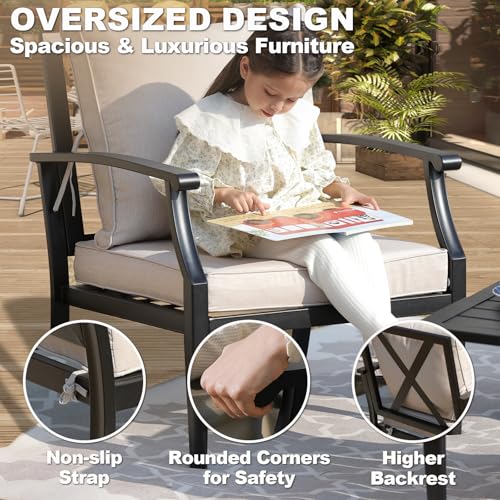Image of 4-Piece Patio Furniture Set, Wider Outdoor Metal Seating Sofa with High Back & Loveseat, Coffee Table, All Weather Metal Conversation Set for Backyard, Poolside, Deck-Beige