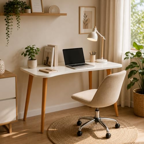 Escrivaninha MDF 100 cm com Pés de Madeira para Estudo(branco) | Mede cerca de 100 x 50 x
