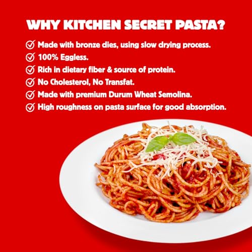 Image of Kitchen Secret Spaghetti Pasta and Marinara Sauce Combo | 100% Durum Wheat Semolina Eggless Pasta 500g + Sun Marzano Tomato Sauce 390g | No Preservatives, High Protein & Fiber, Italian Style
